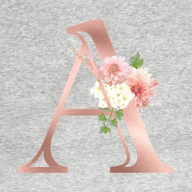 Rose Gold Monogram Letter A Blush Pink Flowers by ColorFlowCreations